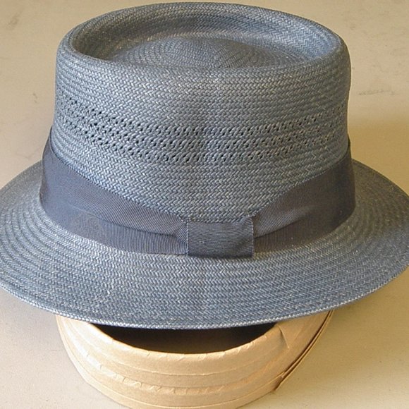 New Steel woven straw Kangol Fedora with blue band Large